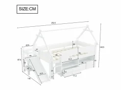 ModernLuxe Cama casita infantil 90x200 cm - con tobogán de seguridad - con 2 cajones - con barreras de seguridad - (colchón no incluido) Blanco Sale