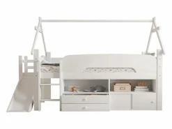 ModernLuxe Cama casita infantil 90x200 cm - con tobogán de seguridad - con 2 cajones - con barreras de seguridad - (colchón no incluido) Blanco Sale