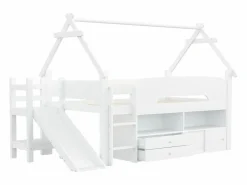 ModernLuxe Cama casita infantil 90x200 cm - con tobogán de seguridad - con 2 cajones - con barreras de seguridad - (colchón no incluido) Blanco Sale