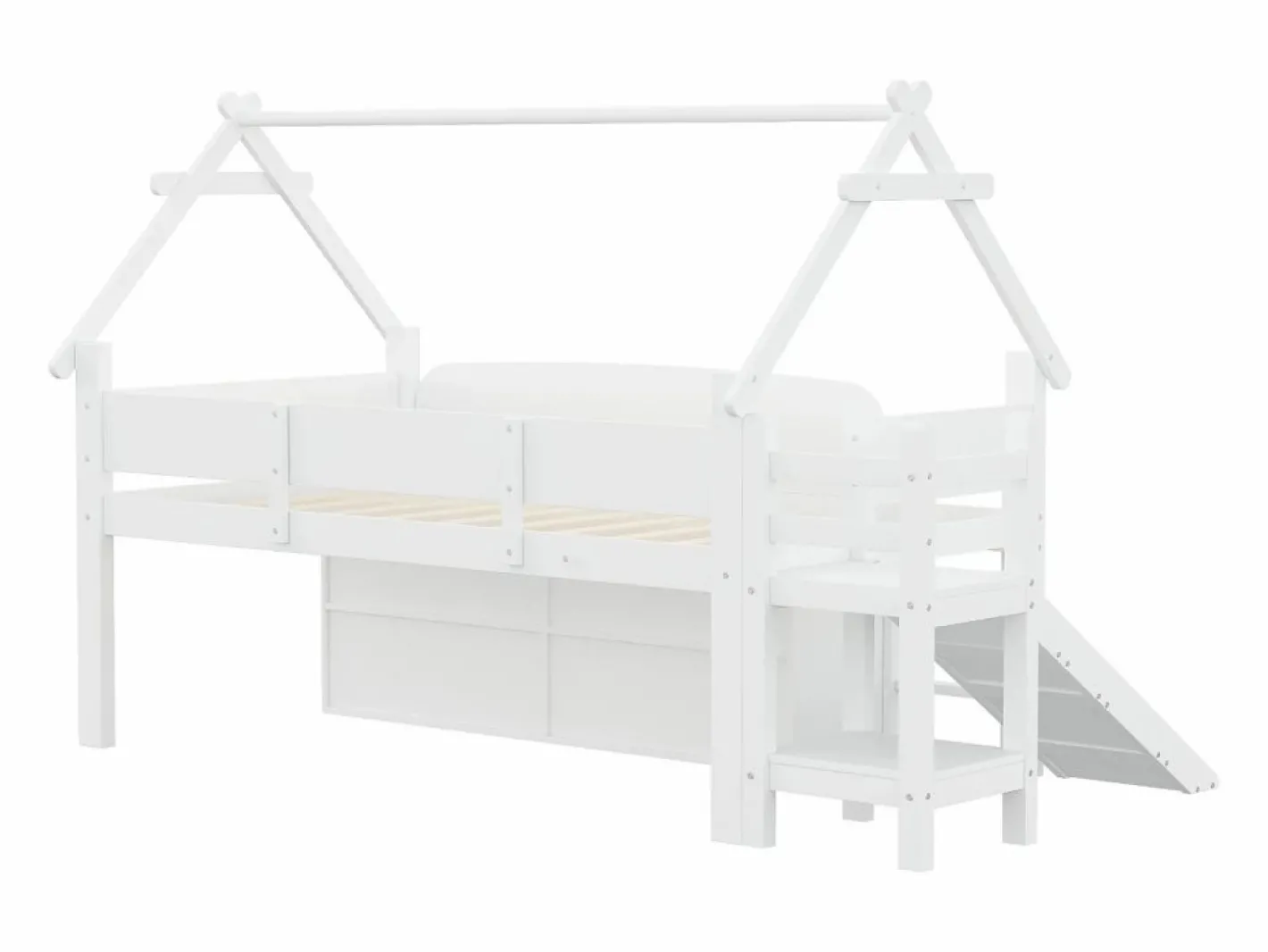 ModernLuxe Cama casita infantil 90x200 cm - con tobogán de seguridad - con 2 cajones - con barreras de seguridad - (colchón no incluido) Blanco Sale