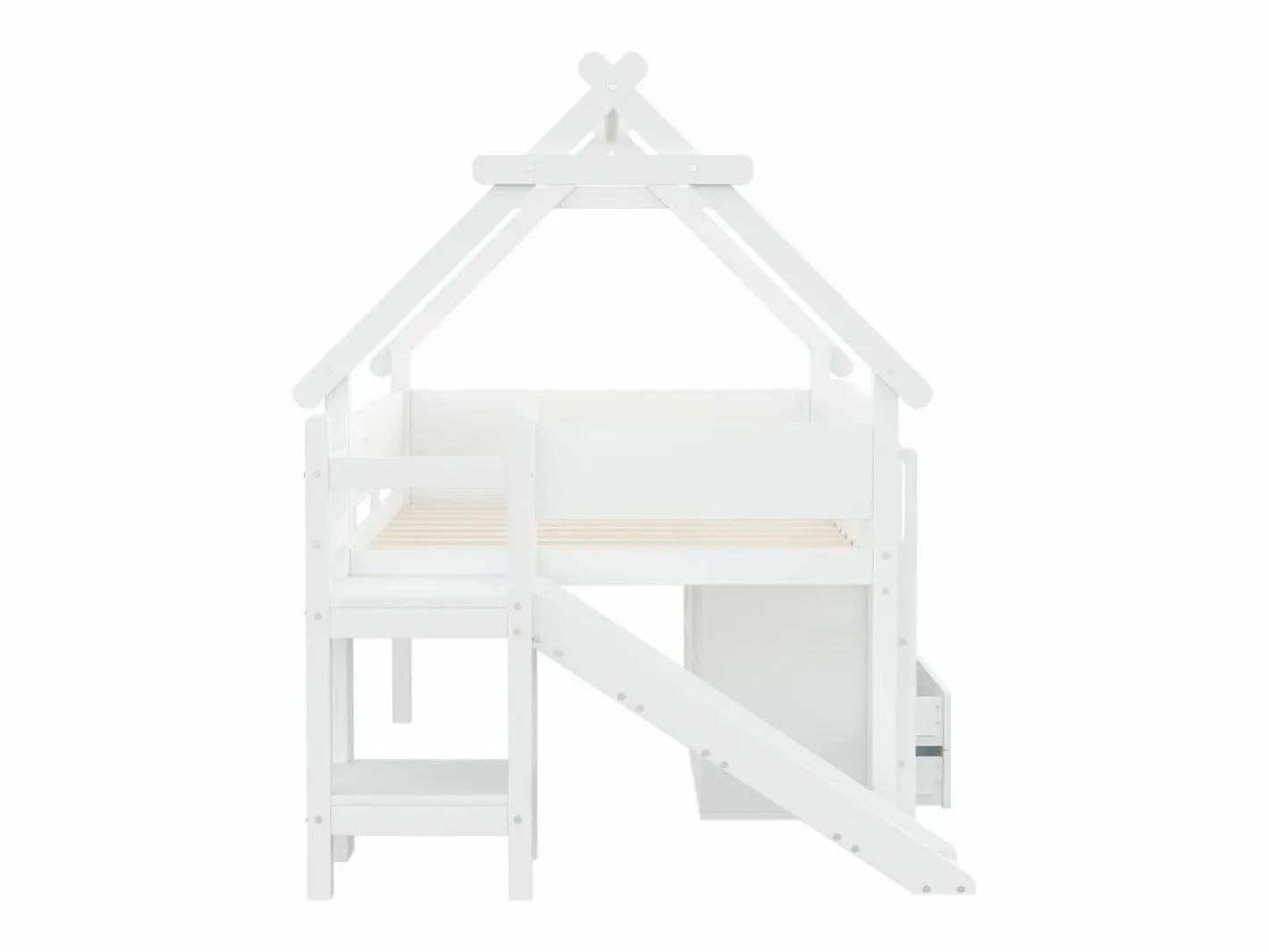 ModernLuxe Cama casita infantil 90x200 cm - con tobogán de seguridad - con 2 cajones - con barreras de seguridad - (colchón no incluido) Blanco Sale