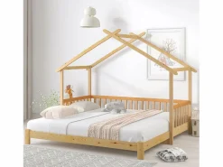 Cama casita infantil 90/180x200 cm con cama nido, acabado madera natural clara, sin colchón^Hauss Spole Sale
