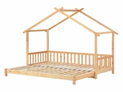 Cama casita infantil 90/180x200 cm con cama nido, acabado madera natural clara, sin colchón^Hauss Spole Sale