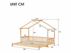 Cama casita infantil 90/180x200 cm con cama nido, acabado madera natural clara, sin colchón^Hauss Spole Sale