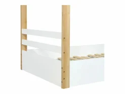 Cama casita infantil 90x190cm - con somier de láminas - diseño de cabaña de troncos - Madera maciza + MDF - Natural^ModernLuxe Discount