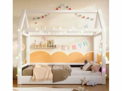 ModernLuxe Cama casita 90x200cm - con tira de luz LED - Diseño de techo - MDF - (colchón no incluido) Beige Outlet