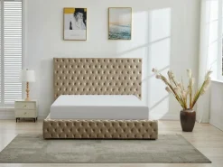 Cama Chesterfield Queen Size con almacenaje en terciopelo gris + colchón - DULENI^Vente-unique Best
