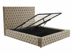Cama Chesterfield Queen Size con almacenaje en terciopelo gris + colchón - DULENI^Vente-unique Best