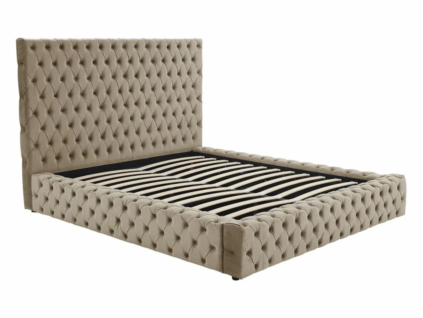 Cama Chesterfield Queen Size con almacenaje en terciopelo gris + colchón - DULENI^Vente-unique Best