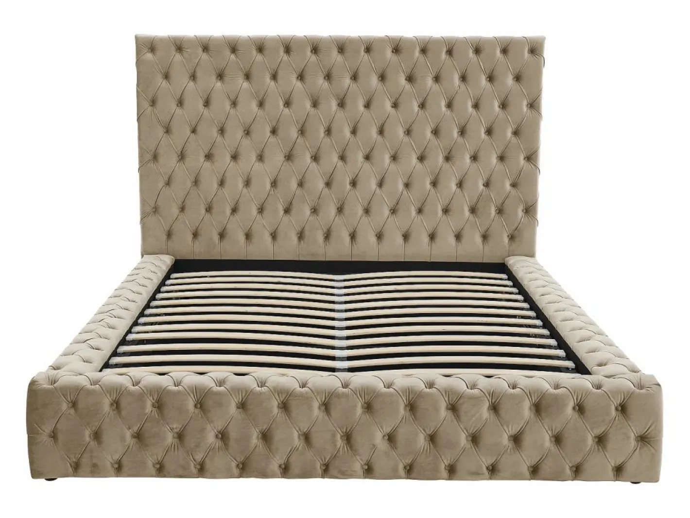 Cama Chesterfield Queen Size con almacenaje en terciopelo gris + colchón - DULENI^Vente-unique Best