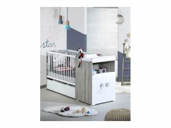Cama combinada de madera convertible de 120x60 a 90x190 Blanco Discount