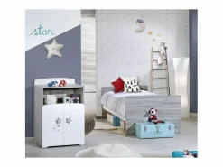 Cama combinada de madera convertible de 120x60 a 90x190 Blanco Discount