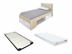 Vente-unique Cama Con Almacenaje|Cama Infantil|Cama compartimentos 90 x 190 cm Color: blanco y natural con colchón. LEANDRE