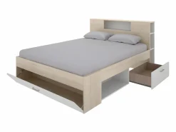 Cama compartimentos 140 x 190 cm color blanco y natural LEANDRE^Vente-unique New