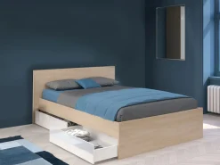 Cama con 2 cajones 140 x 190 cm natural y blanco brillante + somier + colchón - VELONA^Vente-unique
