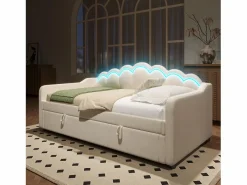 Merax Cama Diván|Cama con almacenaje - 90 x 200 cm - sofá cama con LED - sin colchón - terciopelo + MDF -