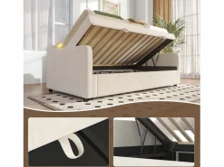 Merax Cama Diván|Cama con almacenaje - 90 x 200 cm - sofá cama con LED - sin colchón - terciopelo + MDF -
