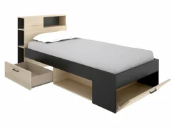 Vente-unique Cama con almacenaje 90 x 190 cm Color: natural y antracita con colchón. LEANDRE Gris antracita / Color natural claro Outlet