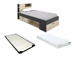 Vente-unique Cama con almacenaje 90 x 190 cm Color: natural y antracita con colchón. LEANDRE Gris antracita / Color natural claro Outlet