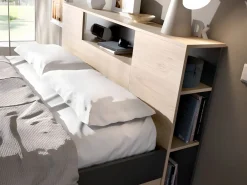 Vente-unique Cama con almacenaje 140 x 190 cm natural y antracita + somier + colchón - LEANDRE Gris antracita / Color natural claro Clearance