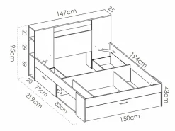 Vente-unique Cama con almacenaje 140 x 190 cm natural y antracita + somier + colchón - LEANDRE Gris antracita / Color natural claro Clearance