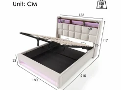 Cama con almacenaje de lino 180x200 cm con LED y puertos USB - somier -^ModernLuxe Discount