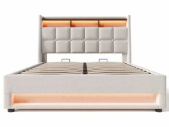 Cama con almacenaje de lino 180x200 cm con LED y puertos USB - somier -^ModernLuxe Discount