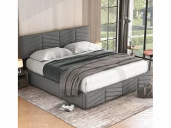 Merax Cama con almacenaje de terciopelo 180 x 200 cm - cabecero ajustable - estilo rayas - Gris Best
