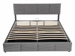 Merax Cama con almacenaje de terciopelo 180 x 200 cm - cabecero ajustable - estilo rayas - Gris Best