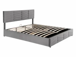 Merax Cama con almacenaje de terciopelo 180 x 200 cm - cabecero ajustable - estilo rayas - Gris Best