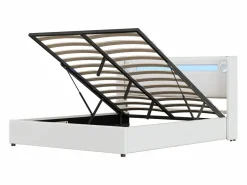 Cama Con Canapé|Cama Con Almacenaje|Cama con almacenaje 160x200 cm - Cama doble con USB, luz LED y reproductor Bluetooth - PU - sin colchón