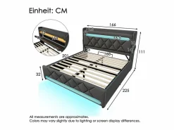 Cama con almacenaje 160x200 cm en lino , con LED, cabecero con almacenamiento con USB y puerto Type C^DripeX Outlet