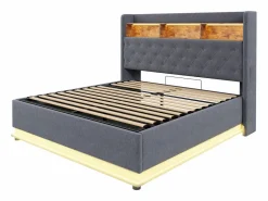 Hauss Spole Cama con almacenaje 180x200 cm para adultos con LED y USB Tipo-C, lino , sin colchón Gris Clearance