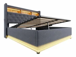 Hauss Spole Cama con almacenaje 180x200 cm para adultos con LED y USB Tipo-C, lino , sin colchón Gris Clearance