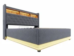 Hauss Spole Cama con almacenaje 180x200 cm para adultos con LED y USB Tipo-C, lino , sin colchón Gris Clearance