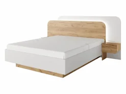 Cama con almacenaje y mesitas de noche 160 x 200 cm y LEDs en color natural y blanco - DESADO^Vente-unique