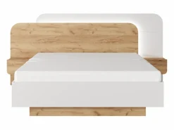 Cama con almacenaje y mesitas de noche 160 x 200 cm y LEDs en color natural y blanco - DESADO^Vente-unique