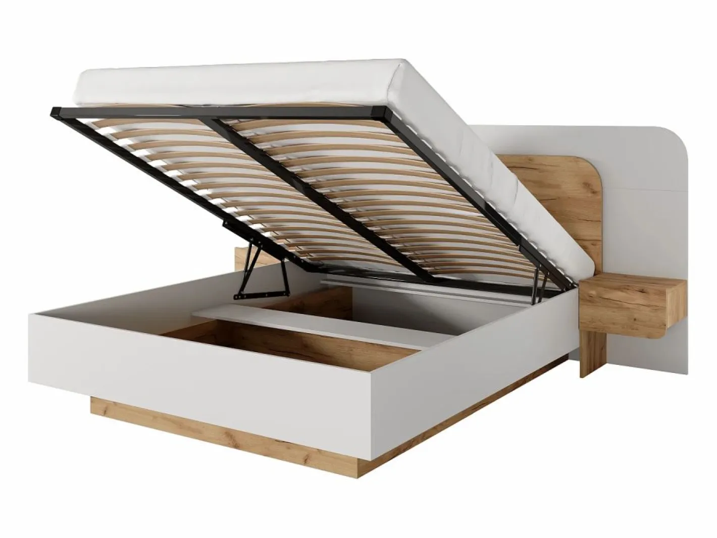 Cama con almacenaje y mesitas de noche 160 x 200 cm y LEDs en color natural y blanco - DESADO^Vente-unique