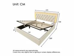 ModernLuxe Cama con almacenamiento acolchada 140x200cm en terciopelo - con iluminación LED - con puertos USB y Tipo-C - con somier de láminas - (sin colchón) Beige Online