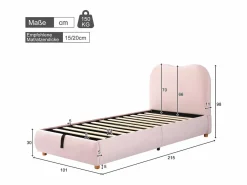 ModernLuxe Cama con almacenamiento infantil 90x200 cm - con cabecero acolchado - Revestimiento de terciopelo - (colchón no incluido) Rosa Sale