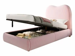 ModernLuxe Cama con almacenamiento infantil 90x200 cm - con cabecero acolchado - Revestimiento de terciopelo - (colchón no incluido) Rosa Sale