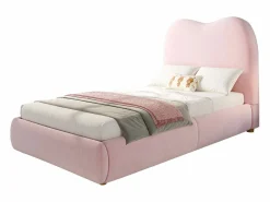 ModernLuxe Cama con almacenamiento infantil 90x200 cm - con cabecero acolchado - Revestimiento de terciopelo - (colchón no incluido) Rosa Sale