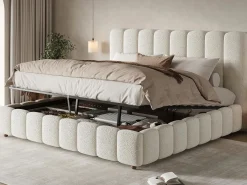 ModernLuxe Cama Terciopelo|Cama con almacenamiento tapizada 180x200cm - con somier de láminas - Tela rizada - (sin colchón)
