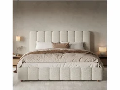 ModernLuxe Cama Terciopelo|Cama con almacenamiento tapizada 180x200cm - con somier de láminas - Tela rizada - ​ (sin colchón)