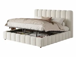 ModernLuxe Cama Terciopelo|Cama Con Canapé|Cama con almacenamiento tapizada 200x200cm - con somier de láminas - Tela rizada - ​ (sin colchón)