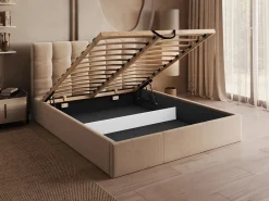 Vente-unique Cama con arcón king size 200 x 200 cm de terciopelo en color - MIRDAL Beige Discount