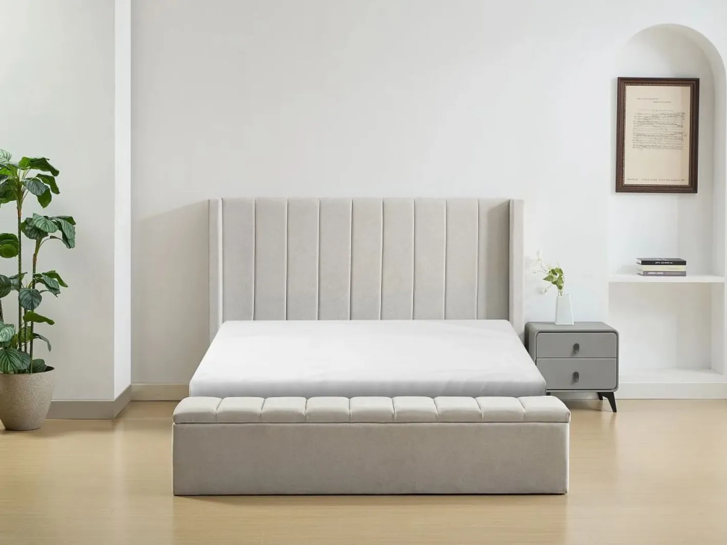 Cama con baúl 160 x 200 cm con banco en tela color - DOUINO^Vente-unique Discount