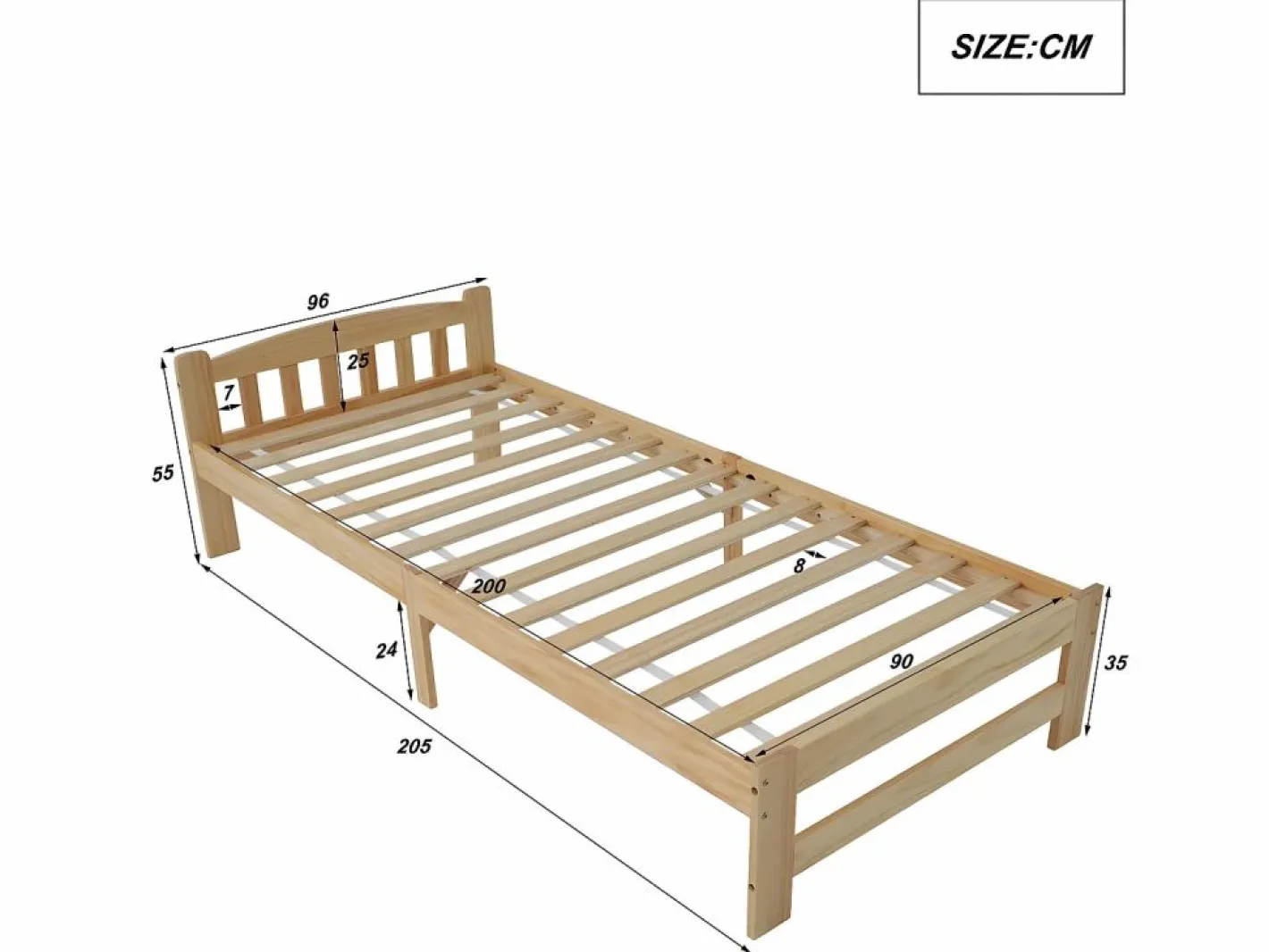 Merax Cama con cabecero - 90 x 200 cm - madera maciza - somier de láminas - color natural Color natural claro Discount