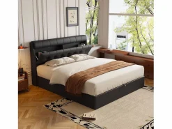 Merax Cama Con Canapé|Cama Adulto|Cama con cabecero de 140 x 200 cm con canapé abatible - LED - Piel sintética - Color (sin colchón)
