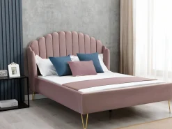 Cama con cabecero ondulado 140 x 190 cm Terciopelo rosa charme vintage + colchón SAGALI^Vente-unique Discount